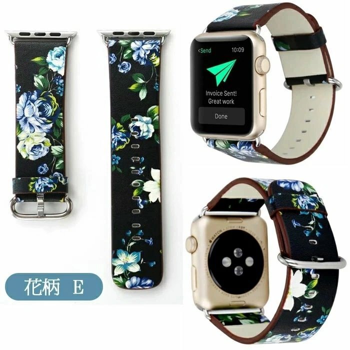 Apple Watch バンドPUレザー アップル ウォッチ 革 iwatchベルト アップルウォッチ 通用バンド 花柄 ベルト 交換 【花柄D 42/44MM】_画像9