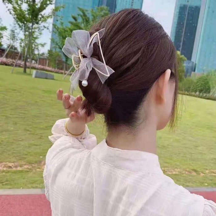 バンスクリップ ヘアアクセサリー ヘアピン 韓国 透明 クリア くり抜き パール 小さめ ハーフアップ ヘアクリップ シンプ髪留め2個セット#1_画像7