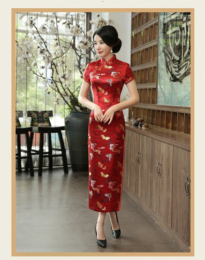  платье в китайском стиле длинный sexy платье в китайском стиле большой размер цветочный принт платье длинный длина *6 цвет /S~3XL размер выбор /1 пункт 