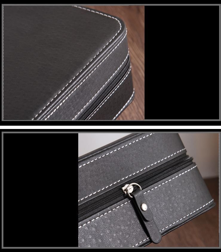  arm clock case black leather manner white stitch zipper English character simple (1 2 ps storage )