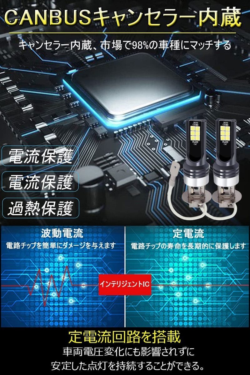 h3 led フォグランプ LEDヘッドライト h3 led フォグ ホワイト LEDフォグランプ H3 霧灯 トラック車検対応 1200ルーメン 6500k 2個入り_画像5