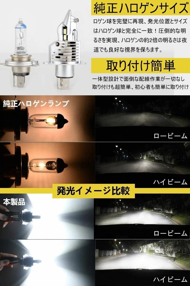 h4 led ヘッドライト 車検対応 ledへっどライトh4 led h4 hi lo ヘッドライト 車 バイク用ledライトh4 フィリップス CSP 12V/24V 2個セットの画像2