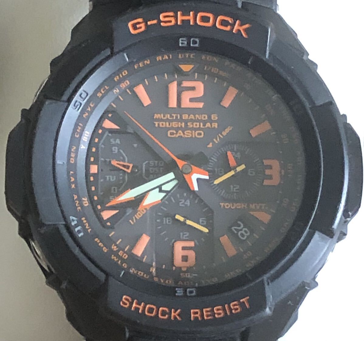 262-0258 CASIO カシオ G-SHOCK スカイコックピット　メンズ腕時計　ラバーベルト　電波ソーラー　黒　ブラック　GW-3000B 動作確認済み_画像2