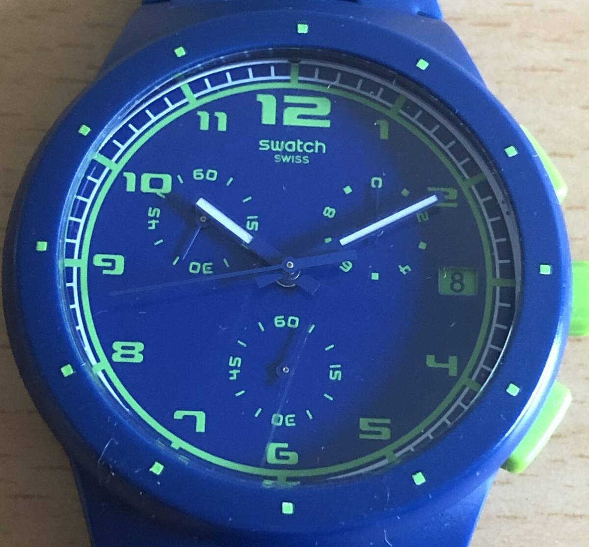 250-0030 swatch スウォッチ メンズ腕時計 ラバーベルト クオーツ クロノグラフ 青 ブルー 電池切れ 動作未確認の画像1