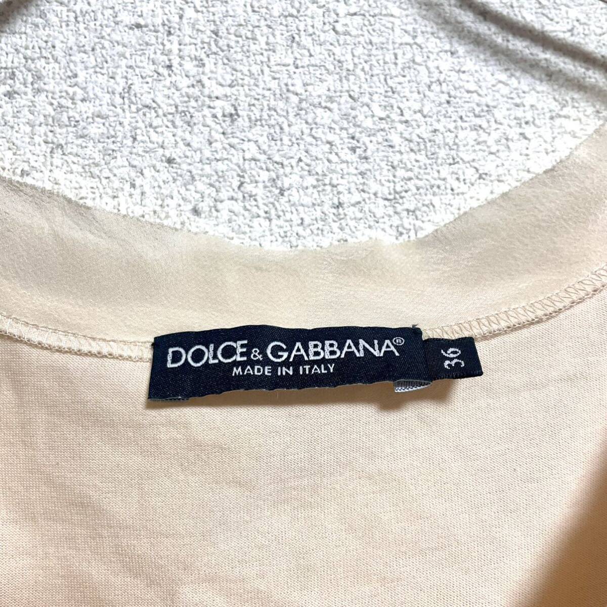 ドルチェアンドガッバーナ Dolce&Gabbana シルク混 半袖Tシャツ カットソー TEE ドルガバ ベージュ サイズ36 レディースS相当 ＊CTの画像2