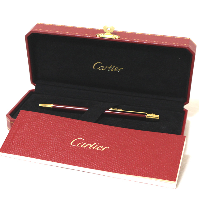 超美品 Cartier カルティエ サントス ドゥ ボールペン ツイスト式 ボルドー ゴールド 筆記確認済み ギャランティー 保存箱_画像1