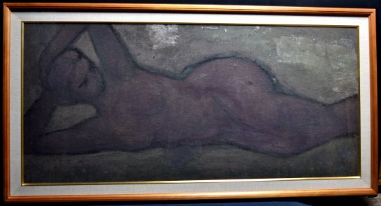 【蔵c5676f】　日本画　裸婦　岩彩画　40号　印有