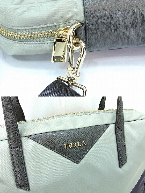 フルラ FURLA バイカラー ナイロン×レザー 2WAY ハンドバッグ ビジネスバッグ グレー系 kz4012168136_画像4