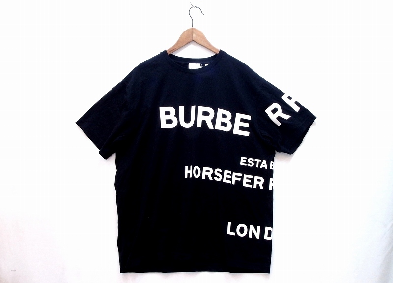 バーバリー BURBERRY ホースフェリープリント オーバーサイズ Tシャツ 白ロゴ メンズ 8040694 ブラック sy4806210634_画像1