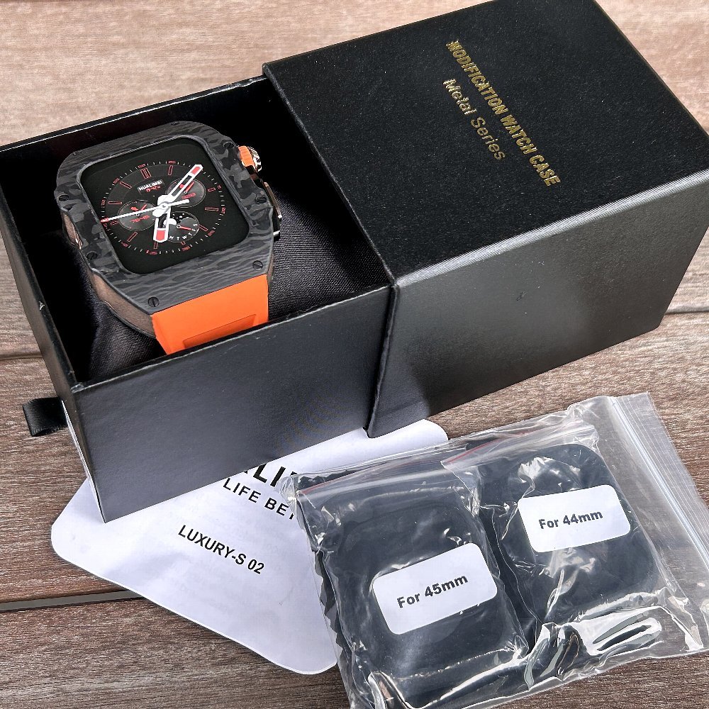 [ Apple watch apple watch 9,8,7,6,5,4,SE 45 44]li car -ru Mill manner high class carbon case black orange limitation Golden concept 