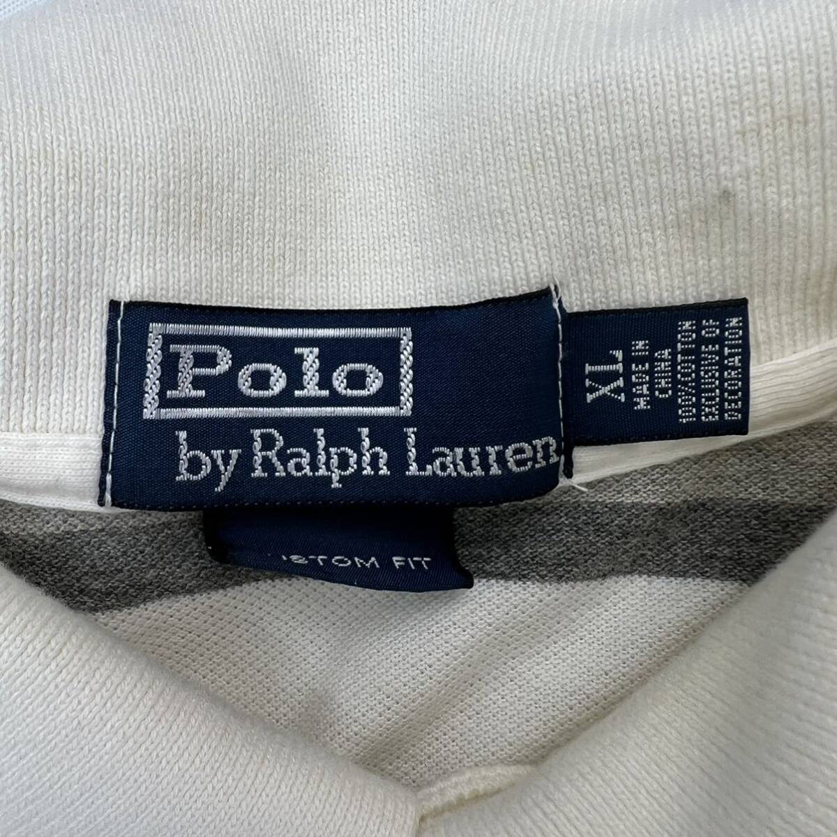 POLO RALPH LAUREN ☆ グレー ボーダー ライン ポロシャツ 半袖 XL アメカジ 大人カジュアル 古着 人気 定番 ポロラルフローレン■AF299_画像4