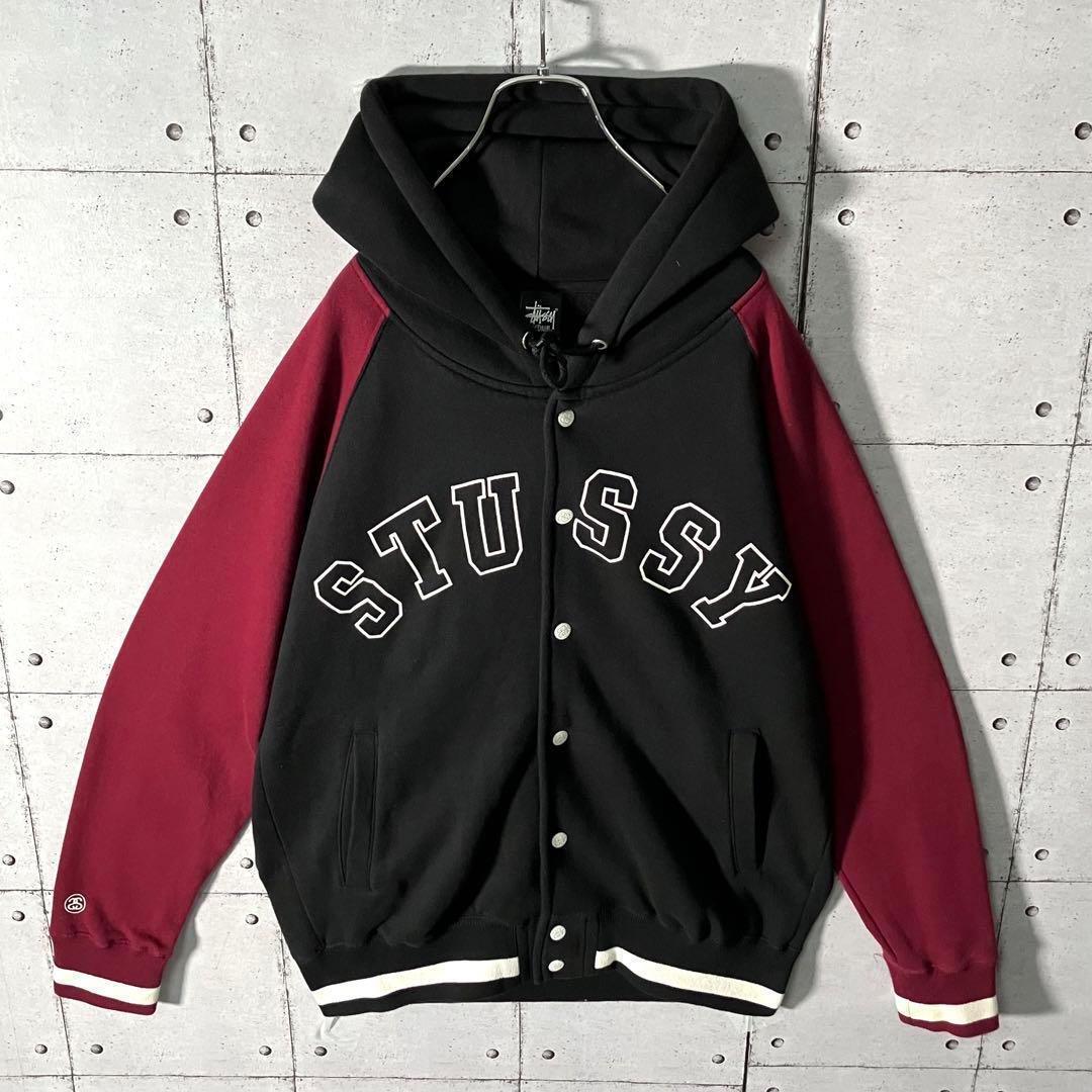 ステューシー STUSSY アーチロゴ スウェット ボタン パーカー スタジャン ジャケット M 黒 ブラック　6361_画像2