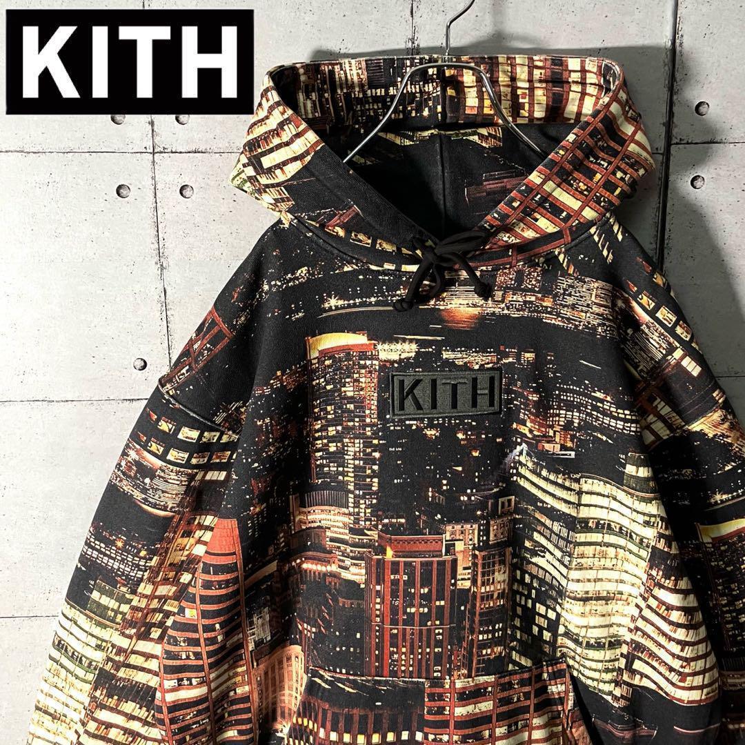 KITH キス 刺繍 ボックスロゴ ミッドタウン スウェット パーカー XL 総柄 Kith Midtown Hoodie "Beam" 名作 入手困難 　6376