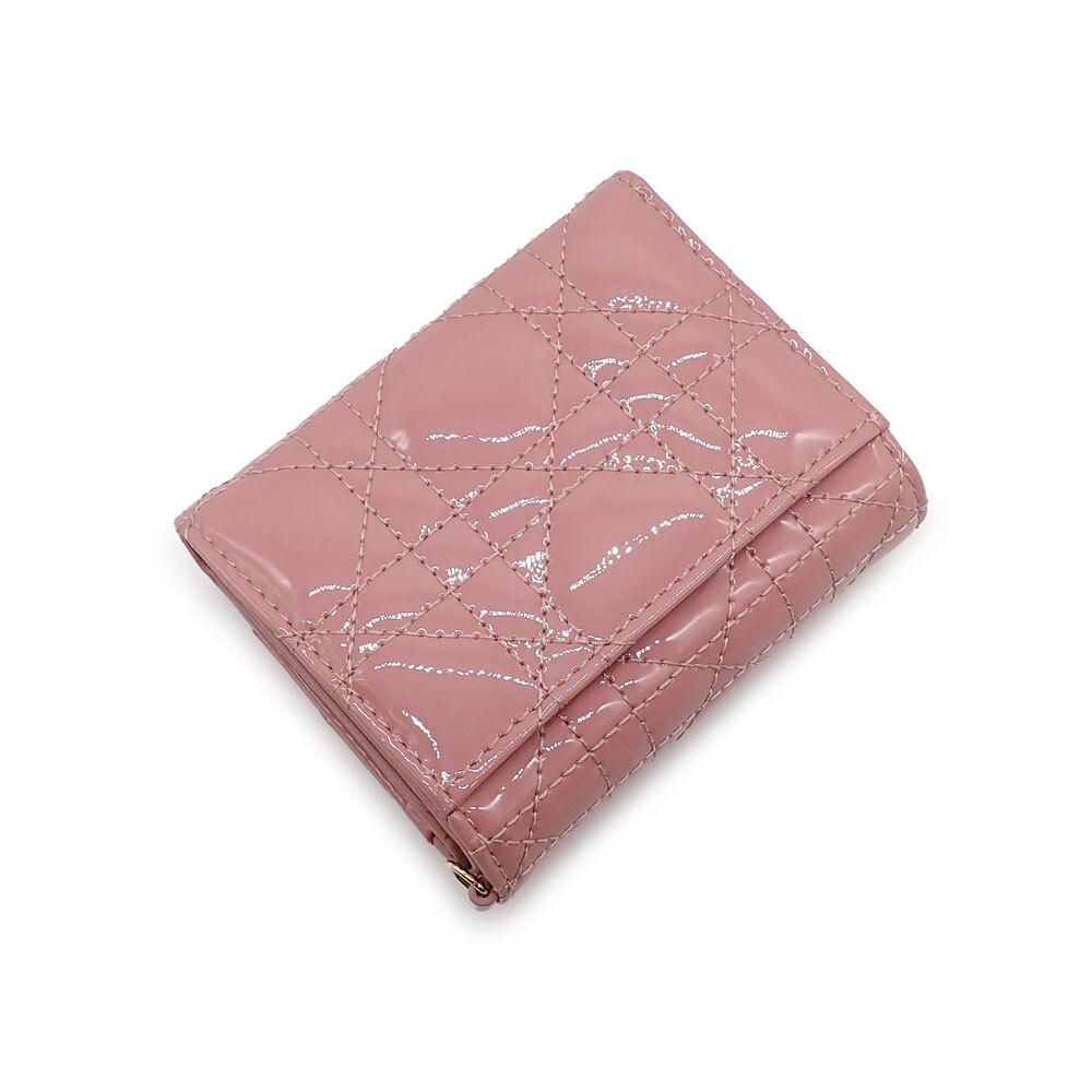 未使用品 Christian Dior ディオール レディディオール ロータスウォレット 三つ折り財布 S0181OVRB ピンク パテントカーフスキン_画像2