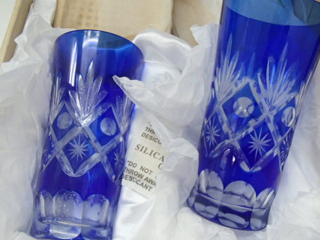#59715【保管品】切子グラス 手作り藍色切子ぐらす コップ 切子 酒器の画像3