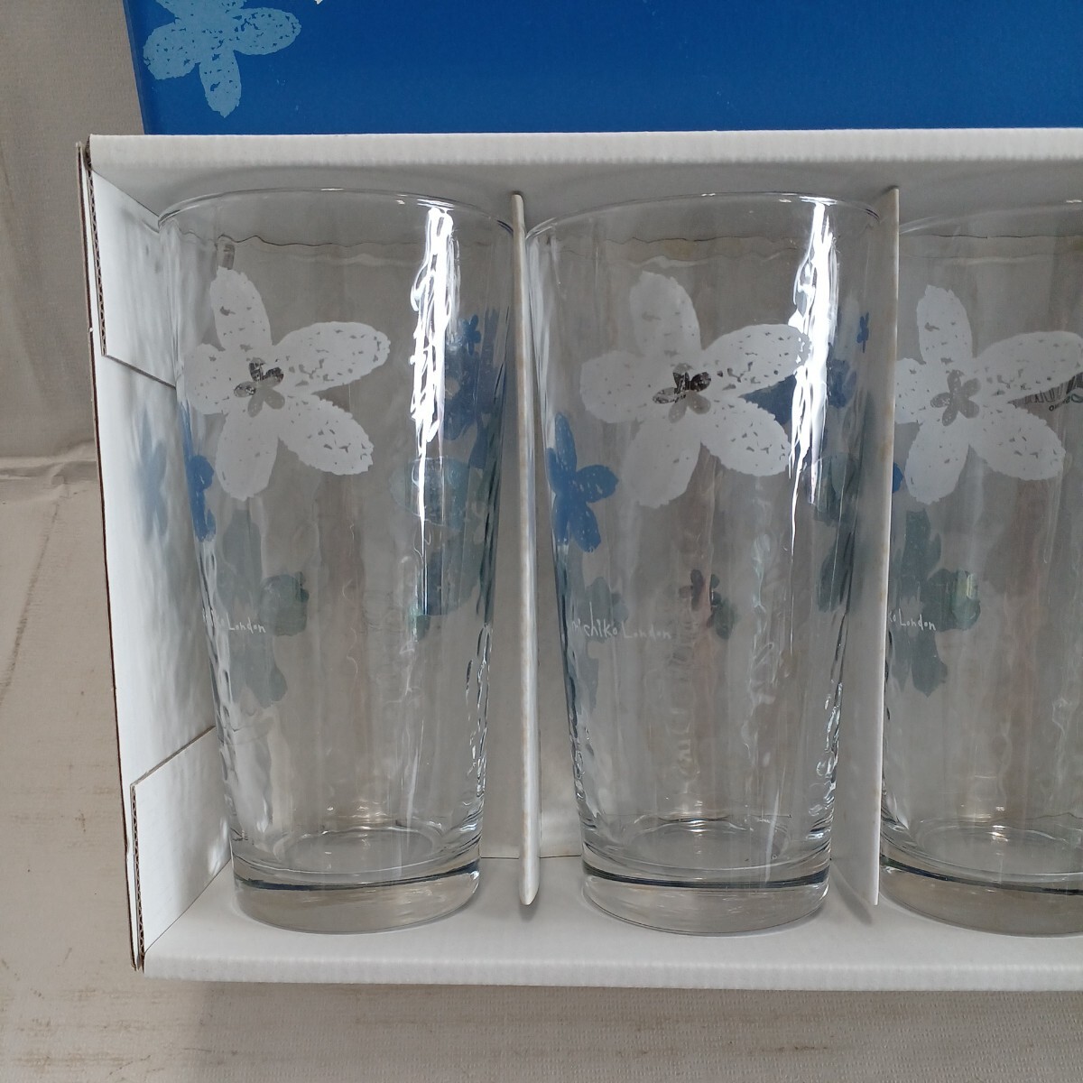 MICHIKO LONDON コシノミチコ　ブルーフラワータンブラー　ビッグタンブラー　5個セット　 花柄 グラス　コップ　 食器 長期保管_画像2