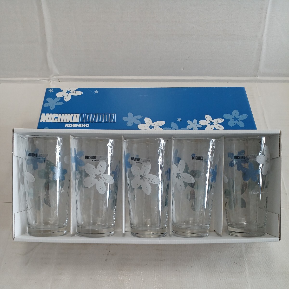 MICHIKO LONDON コシノミチコ　ブルーフラワータンブラー　ビッグタンブラー　5個セット　 花柄 グラス　コップ　 食器 長期保管_画像9