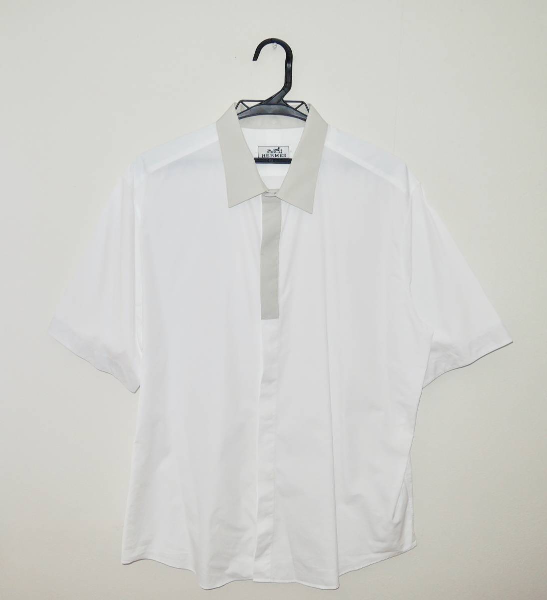 ■新品未使用品■定価7,1万円 HERMES直営店購入 エルメス バイカラー ショートスリーブシャツ フランス製 ホワイト