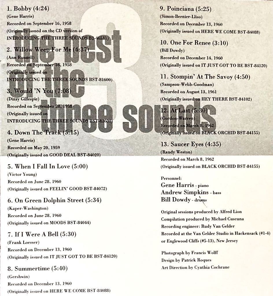 BLUE NOTE/ザ・スリー・サウンズ/ジーン・ハリス/アンドリュー・シンプキンス/ビル・ドゥッディ/PIANO TRIO/ピアノ・トリオ/1958-1962年_画像4
