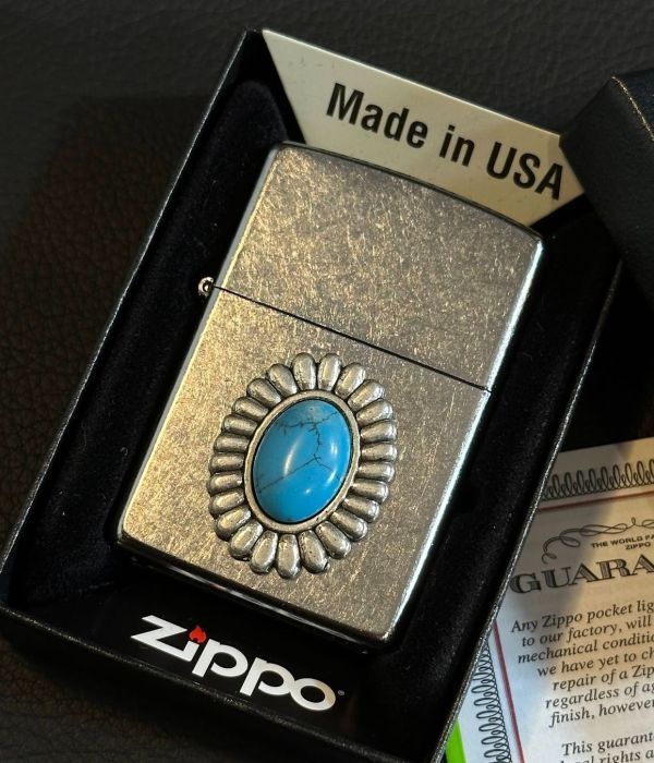 ★USA直輸入 ZIPPO ターコイズ インディアンジュエリー ネイティブアメリカン メタル貼り コンチョ オイルライター ネイティヴ bv835_画像1