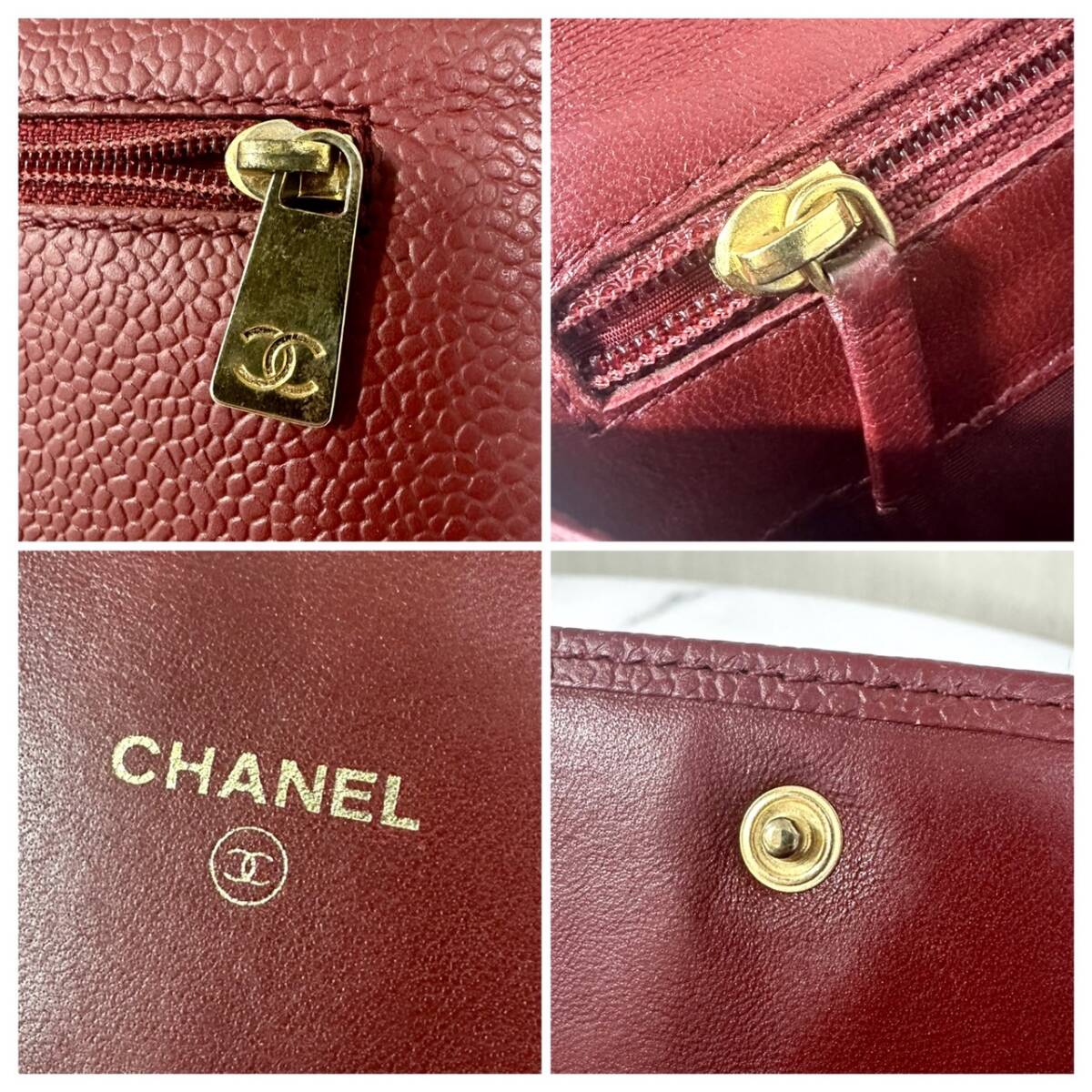 311 1円 CHANEL シャネル ココマーク デカココ キャビアスキン 長財布 二つ折り 財布 レッド 赤_画像6