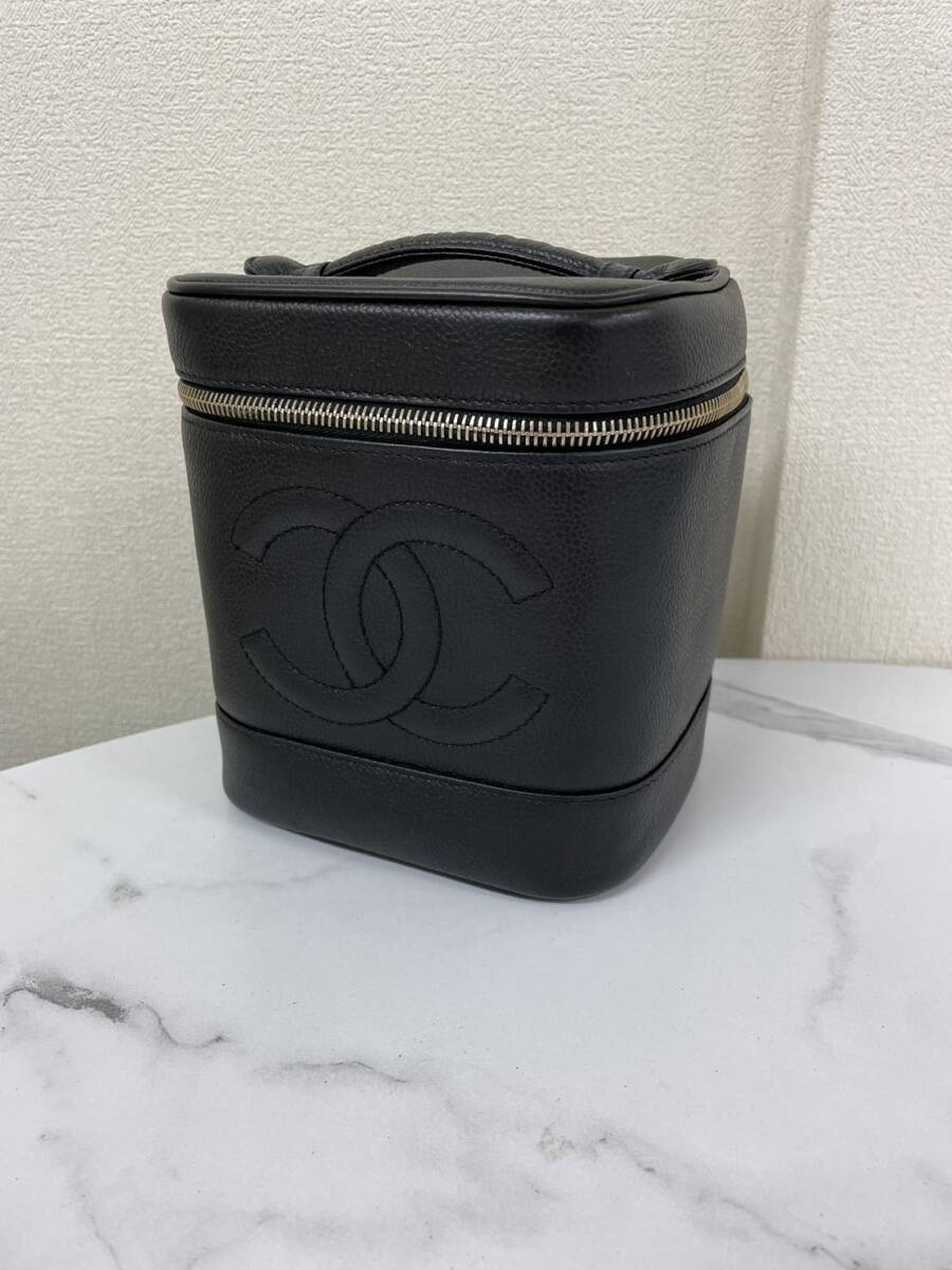 283 1円 スタート CHANEL シャネル キャビアスキン 黒 化粧ポーチ ココマーク レディース 真贋済_画像1