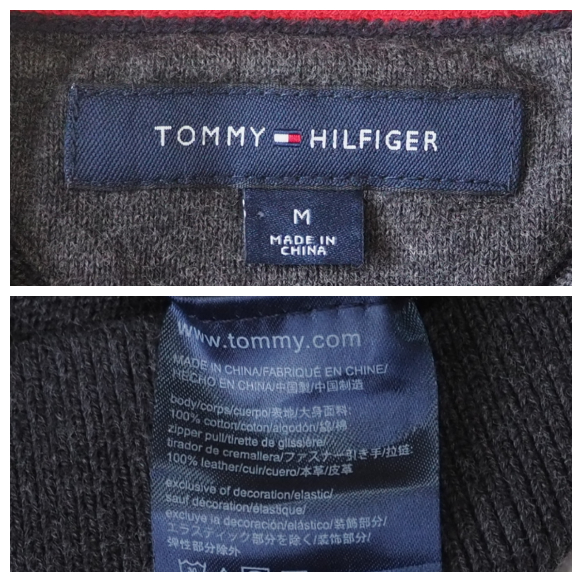 ☆送料無料☆ TOMMY HILFIGER トミーヒルフィガー USA直輸入 古着 クォータージップ ロゴ ニット セーター メンズ M ダークグレー 中古_画像7