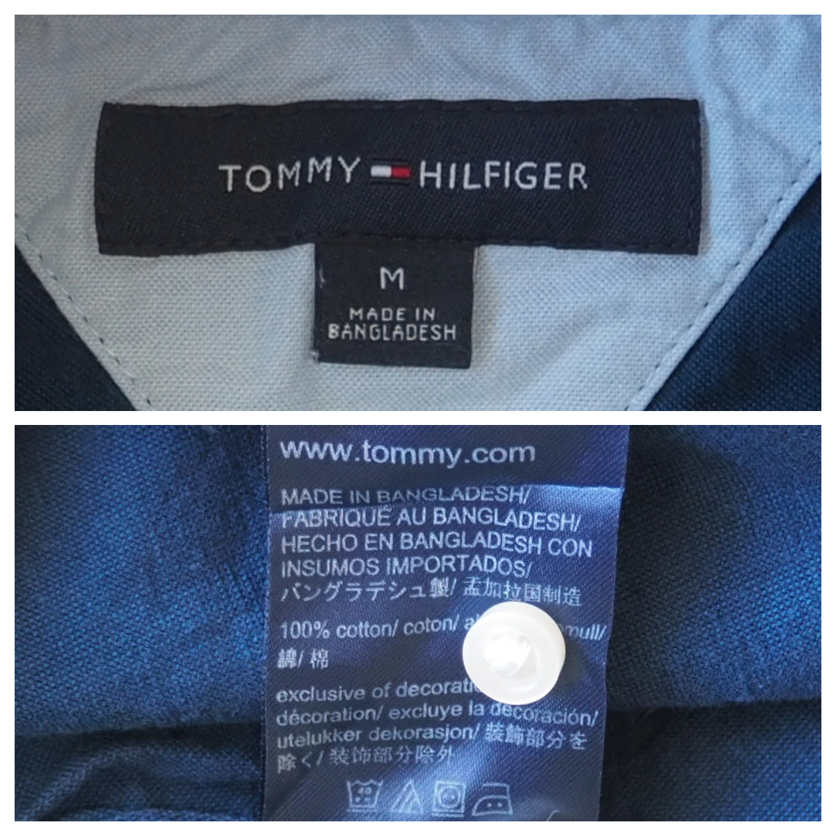 ☆送料無料☆ TOMMY HILFIGER トミーヒルフィガー 古着 長袖 ロゴ 無地 ボタンダウン シャツ メンズ M ネイビー トップス 中古 即決