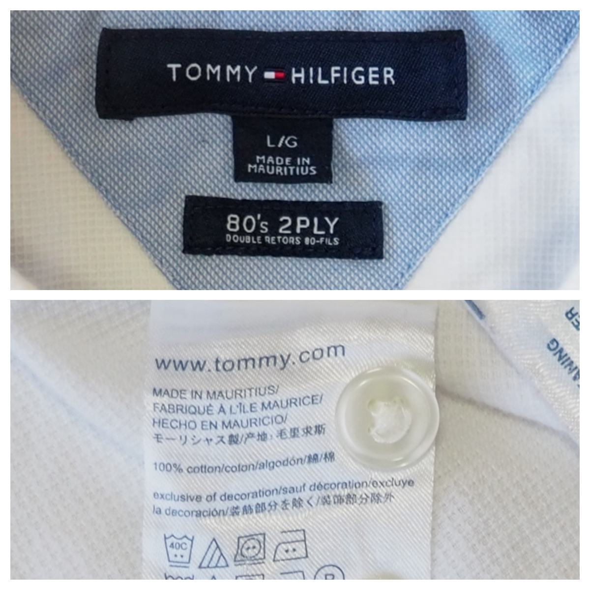 ☆送料無料☆ TOMMY HILFIGER トミーヒルフィガー 古着 長袖 ロゴ 胸ポケット付き 80’s 2PLY シャツ メンズ L ホワイト トップス 中古