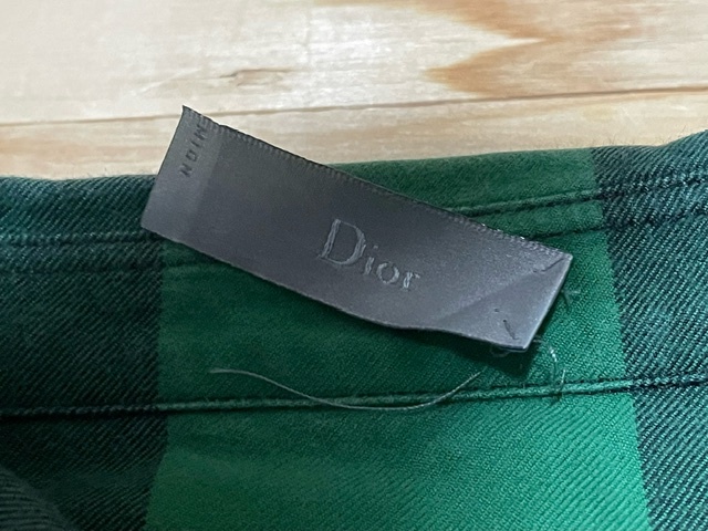 Dior HOMME Dior Homme * Italy made *BEE Be bee embroidery * long sleeve block check shirt * cotton 100%* green × black group * size 38