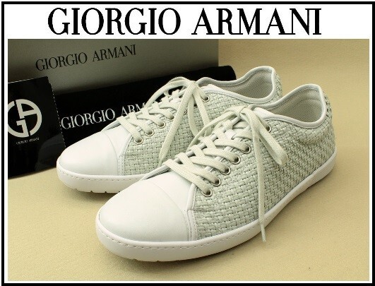  new goods =11 ten thousand VGIORGIO ARMANI[ valuable masterpiece * luxury × refreshing .* straw braided up leather sneakers / with logo /9]joru geo * Armani 