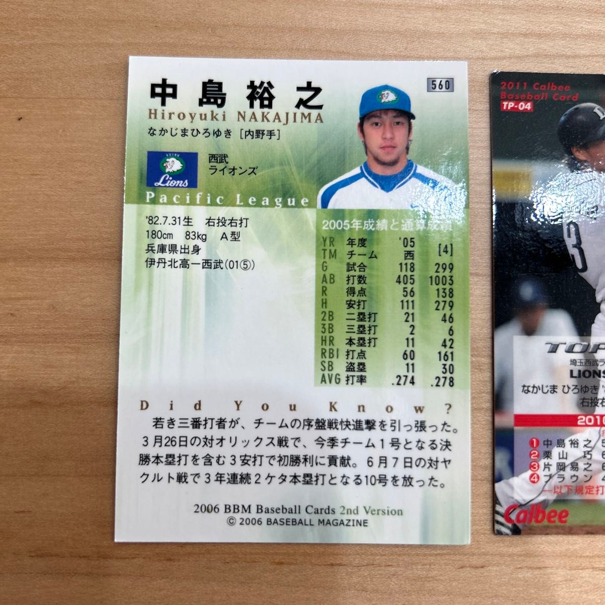 中島裕之　プロ野球カード BBM ベースボールカードカード