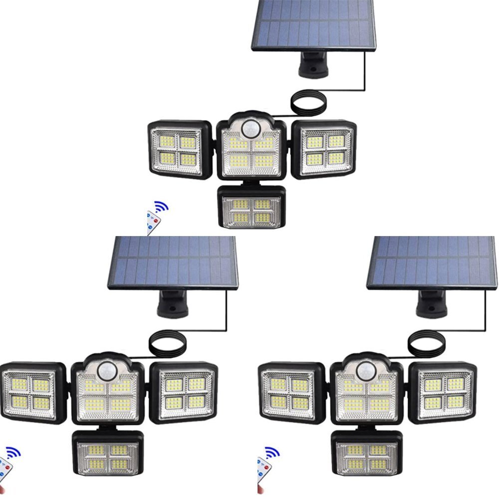 ３台セット センサーライト ４面灯式 LED ソーラーライト IP65防水 防犯ライト リモコン付き 屋外照明 壁掛け可能　投光 駐車場 庭 停電_画像1