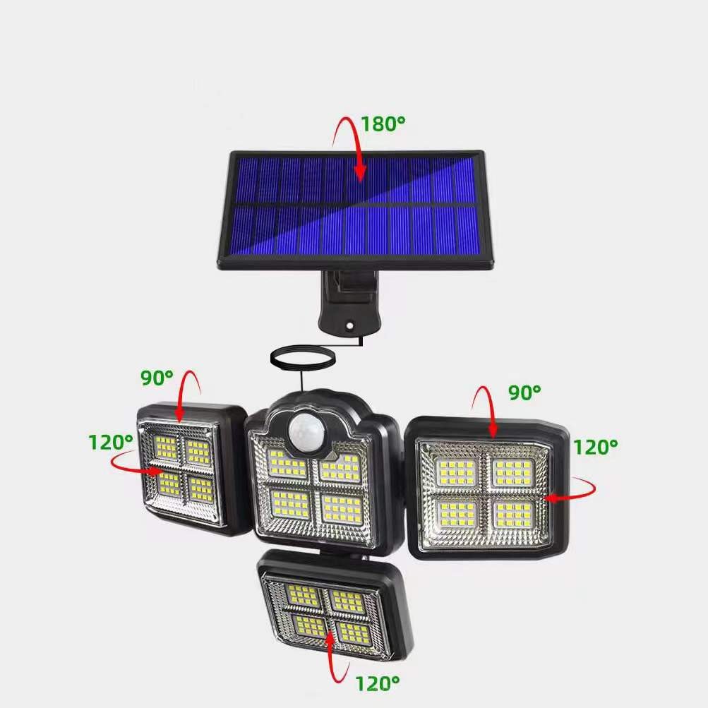 ３台セット センサーライト ４面灯式 LED ソーラーライト IP65防水 防犯ライト リモコン付き 屋外照明 壁掛け可能　投光 駐車場 庭 停電_画像3