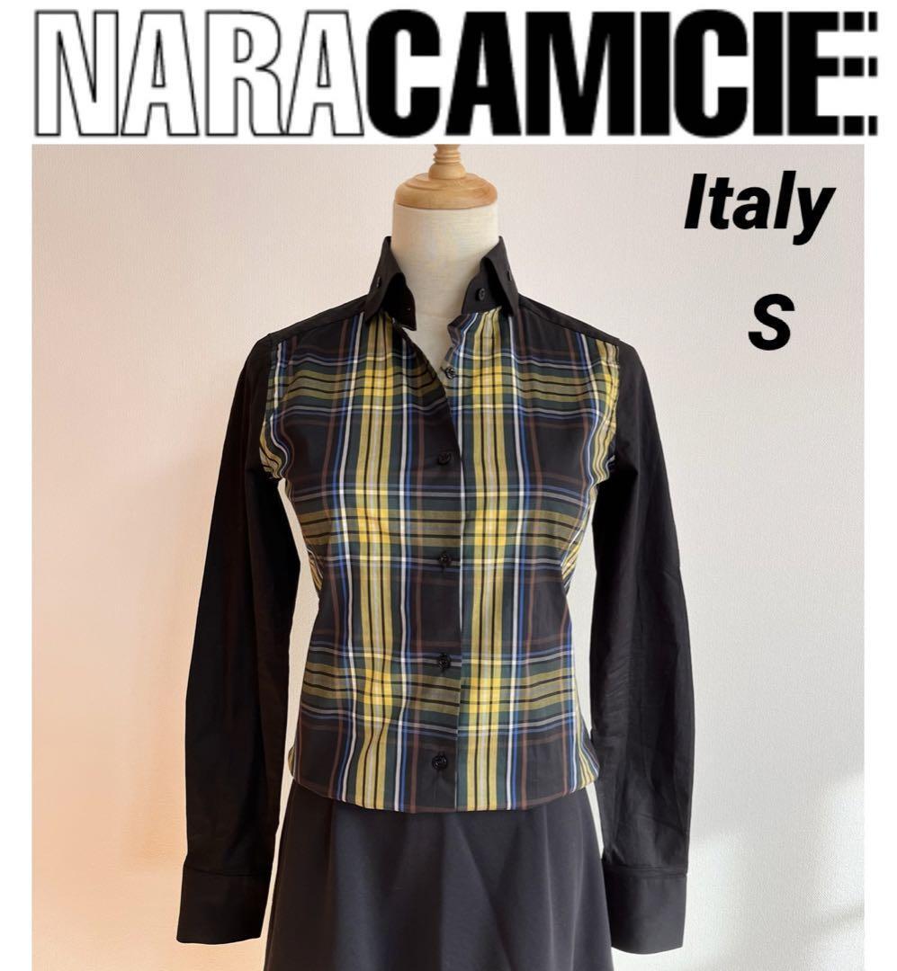 NARACAMICIE ナラカミーチェ　イタリアンチェック　クレリック　長袖シャツ　ブラック　S_画像1