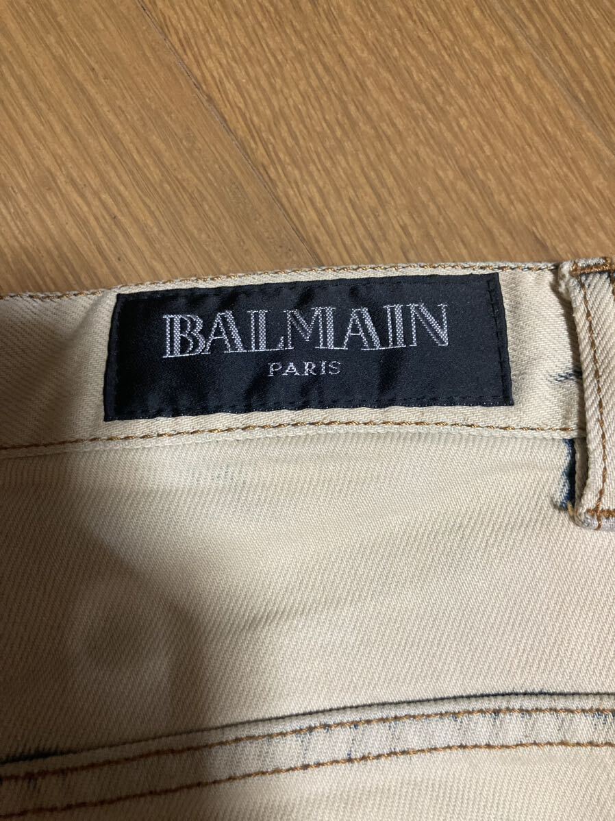 BALMAIN ブリーチ デニム パンツ ベージュ系 スキーニージーンズの画像6