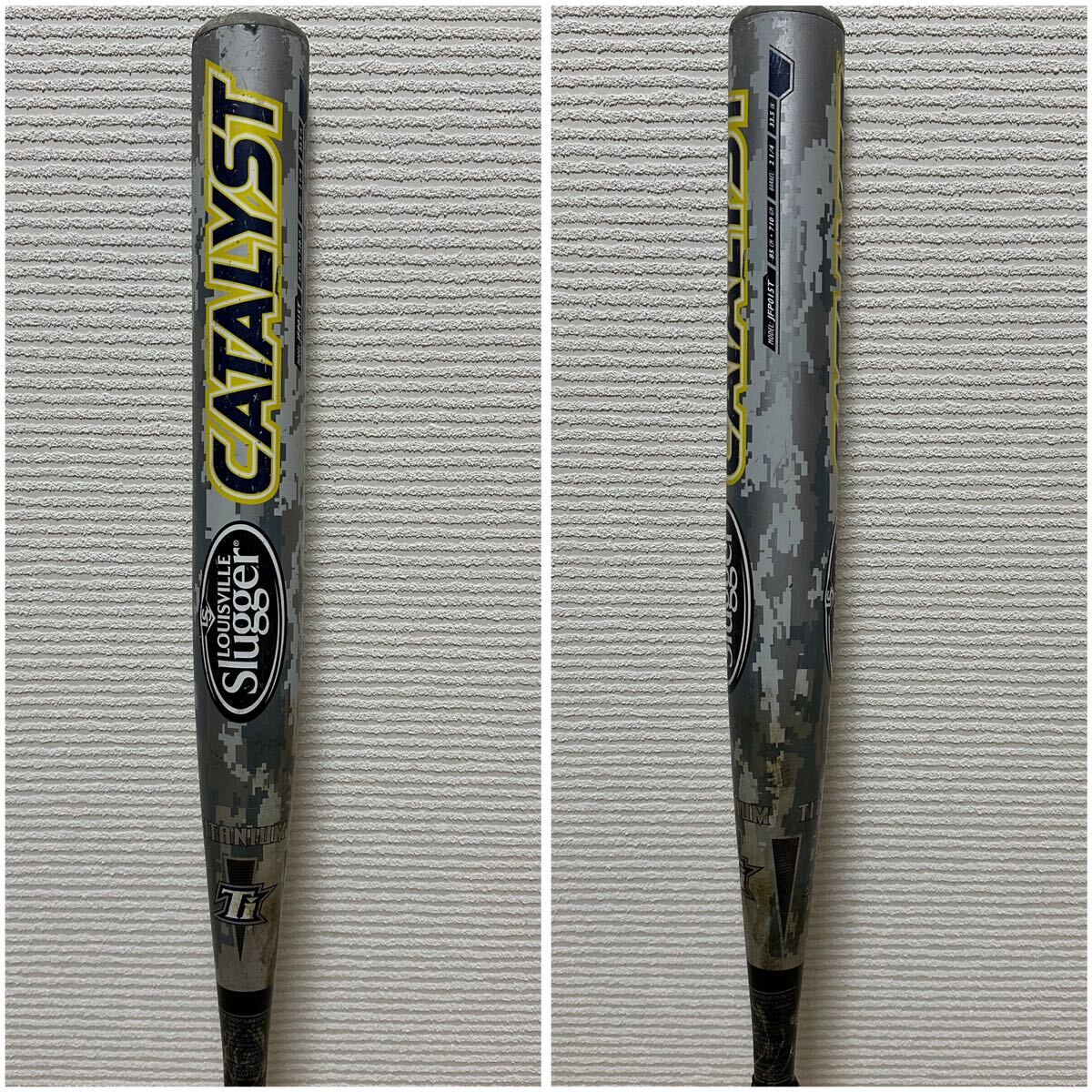 2015年 カタリストソフトボールバット 革ゴム３号 710g 85cm トップバランス Louisville Slugger Catalyst JFP015T チタン グレー 黄色黒白の画像3