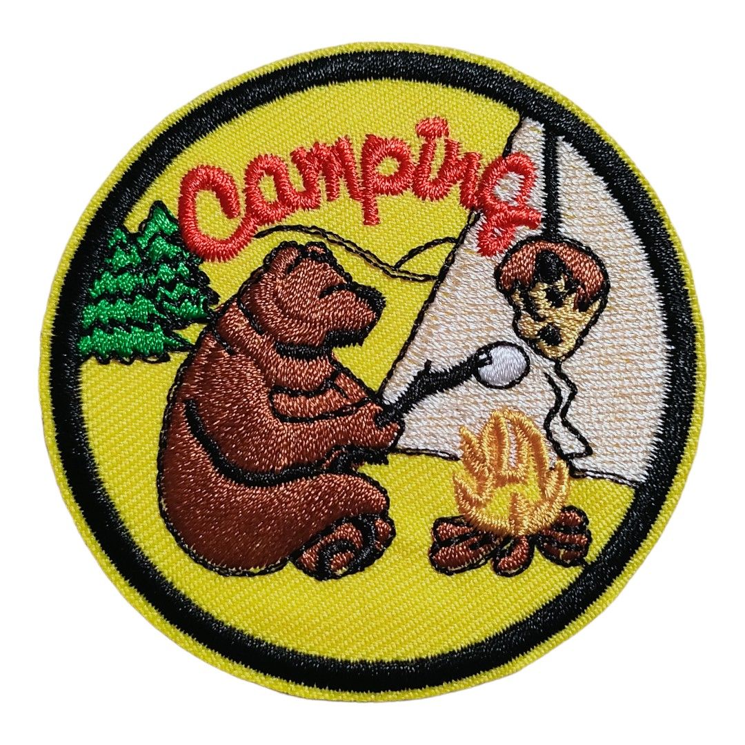 C-41【 アイロンワッペン 】 刺繍ワッペン アップリケ  熊 クマ bear ベアー テント camp キャンプ 焚き火