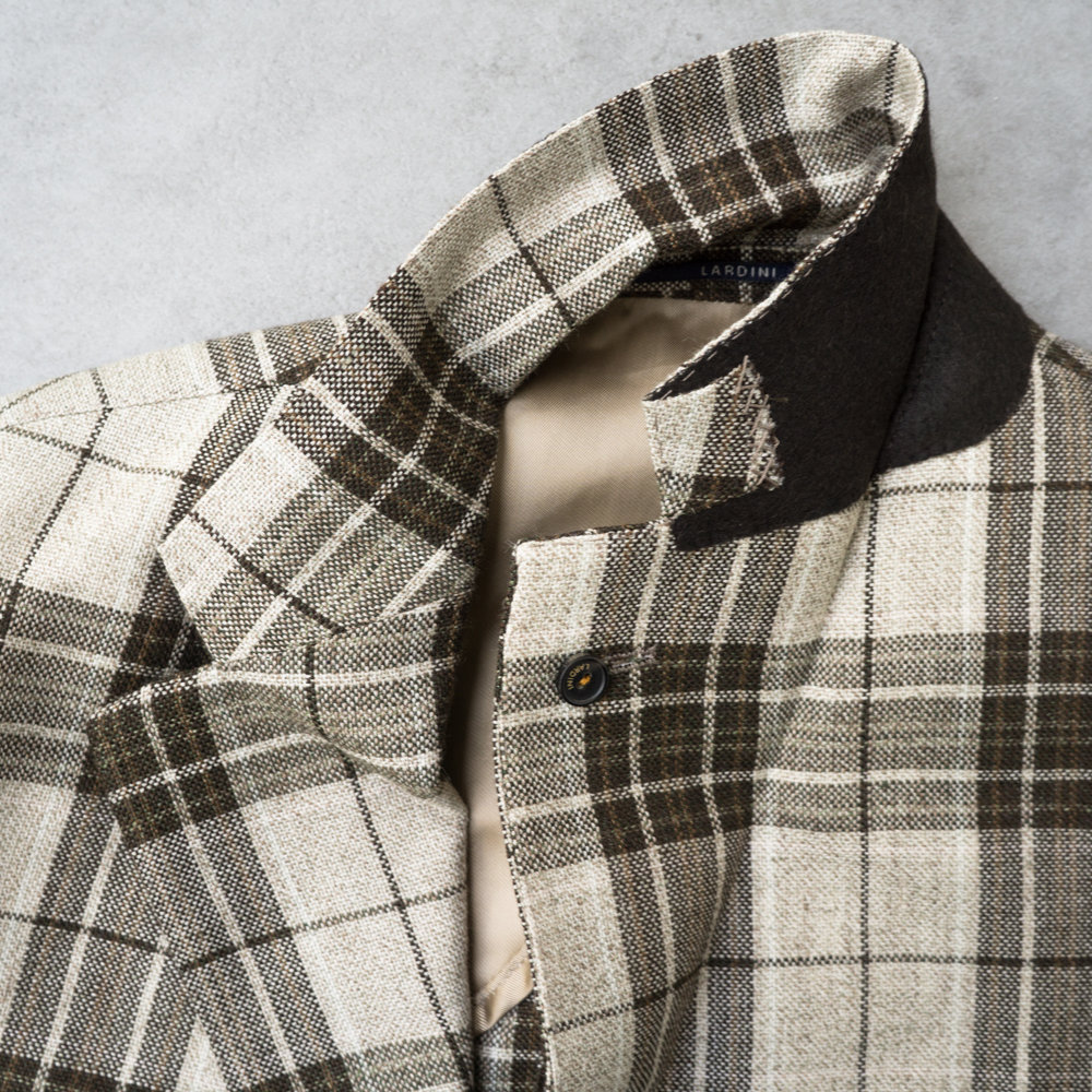  new goods * LARDINIlinen wool summer tweed check jacket 46 including carriage Italy made men's Lardini exclusive material 