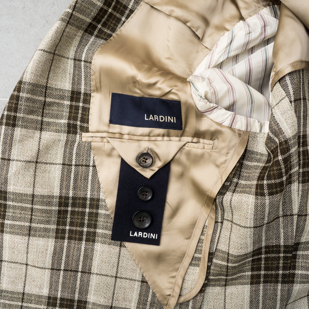  new goods * LARDINIlinen wool summer tweed check jacket 46 including carriage Italy made men's Lardini exclusive material 