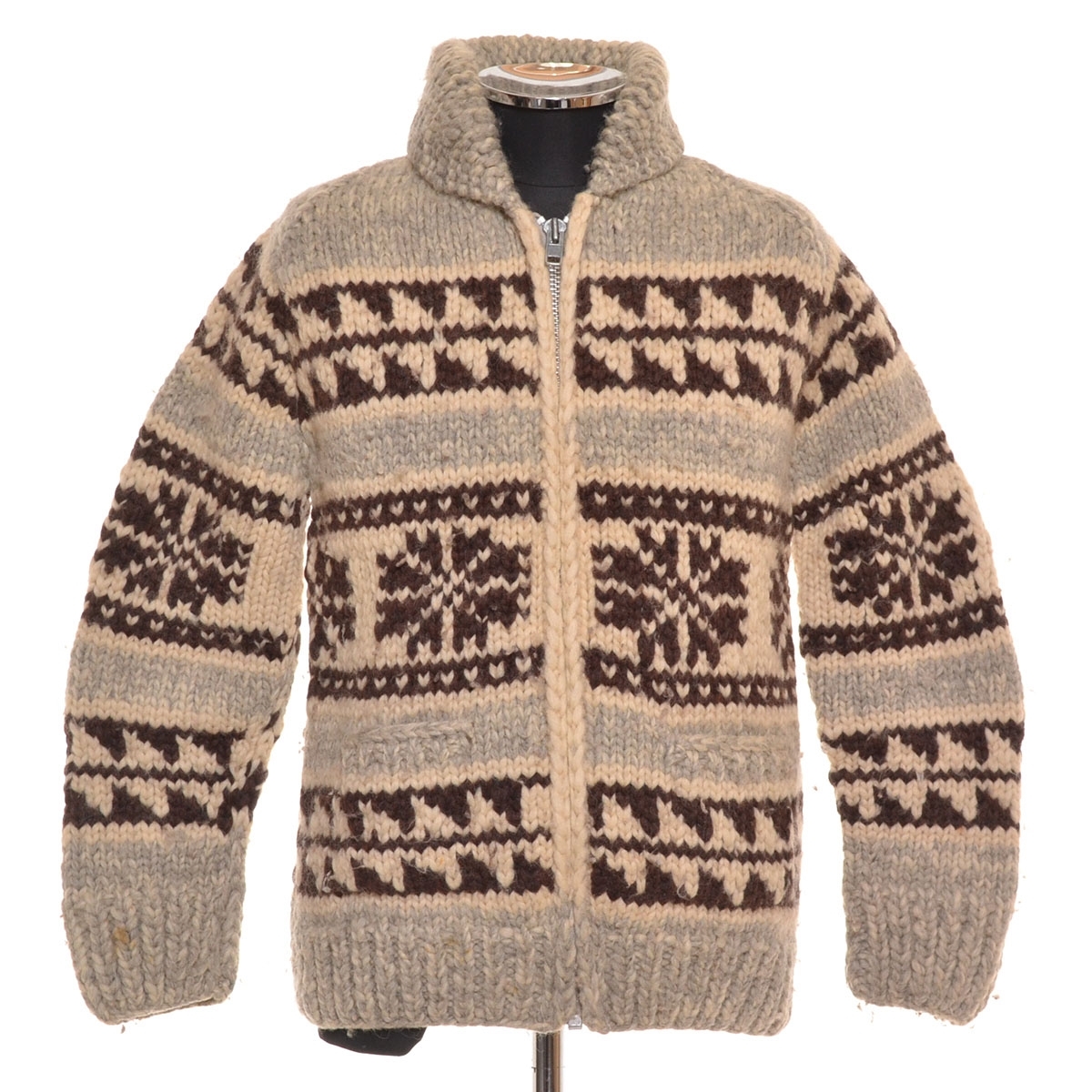 ●504375 CANADIAN SWEATER カナディアンセーター ●カウチンニットセーター ジャケット メンズ カナダ製 ベージュ_画像1