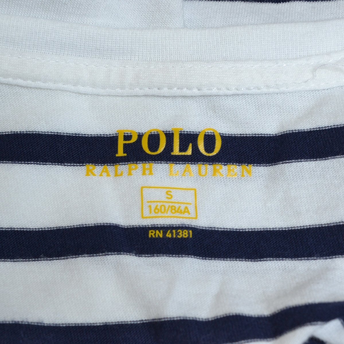 ◇483694 POLO RALPH LAUREN ポロ ラルフローレン 半袖Tシャツ ボーダーVネックT サイズS レディース ホワイト ネイビーの画像4