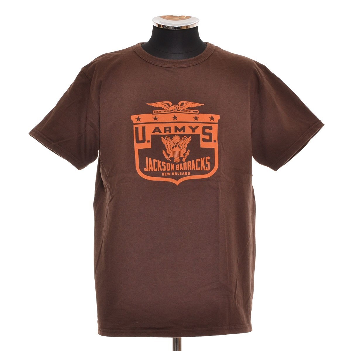 ◆502711 BUZZ RICKSON'S バズリクソンズ 東洋エンタープライズ ◆Tシャツ 半袖 『JACKSON BARRACKS』 サイズL メンズ USA製 ブラウン_画像1