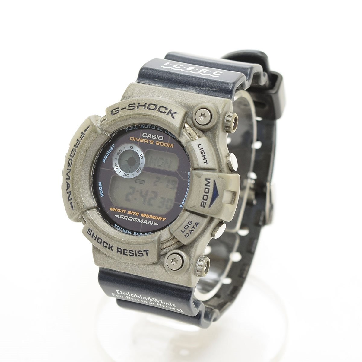 ◆505381 G-SHOCK CASIO カシオ デジタルソーラー腕時計 FROGMAN フロッグマン I.C.E.R.C イルカ クジラ GW-200K メンズ シルバー ネイビー_画像1