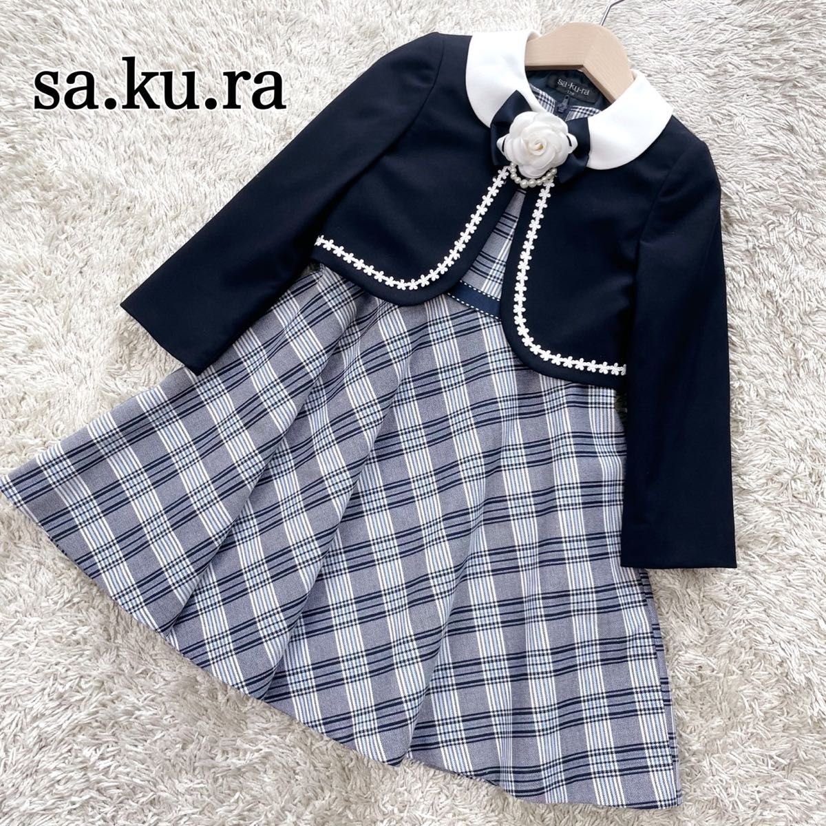 美品 サクラ sa ku ra フォーマルワンピース 120 チェック 3点 美品 サクラ sa ku ra フォーマルワンピース 120 チェック 3点