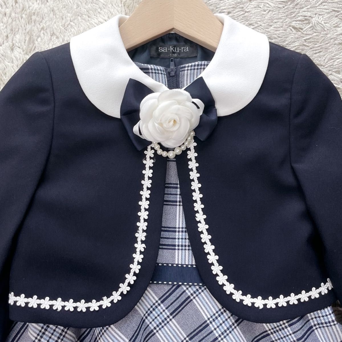 美品 サクラ sa ku ra フォーマルワンピース 120 チェック 3点 美品 サクラ sa ku ra フォーマルワンピース 120 チェック 3点