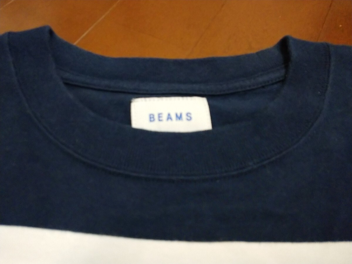 ★Used「BEAMS ビームス 半袖 Tシャツ メンズSサイズ」綿100% ボーダーシャツ イエロー×ネイビー×ホワイトの画像3