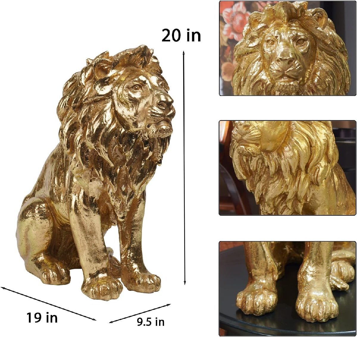 幸運 祝福 金色のライオン彫像コレクター向けフィギュア約50cmゴールドホームデコレーション大型ライオン彫刻アート工芸輸入品_画像3