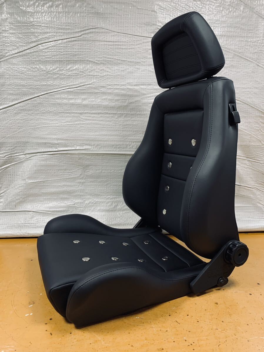 42.43.レカロ RECARO 2脚セット LS-M 黒フェイクレザー張り替え 張替え 張替 ブラックシングルステッチ 片側ダイヤル アイレットリング_画像3