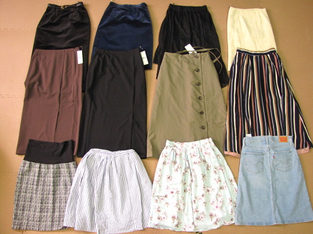 R82* large amount skirt 96 put on set set sale long flair tight pleat various old clothes flima. dealer S M L together Denim wool 